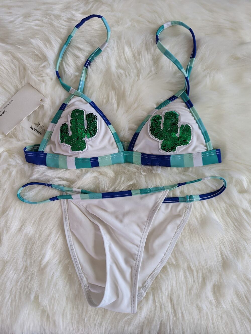Kensie Sequin Cactus Triangle Bikini New Small